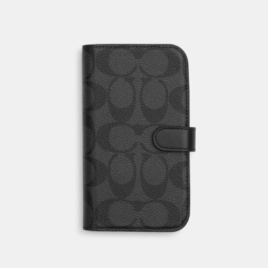 COACH Iphone 15 Folio In Signature Canvas - Charcoal image 0