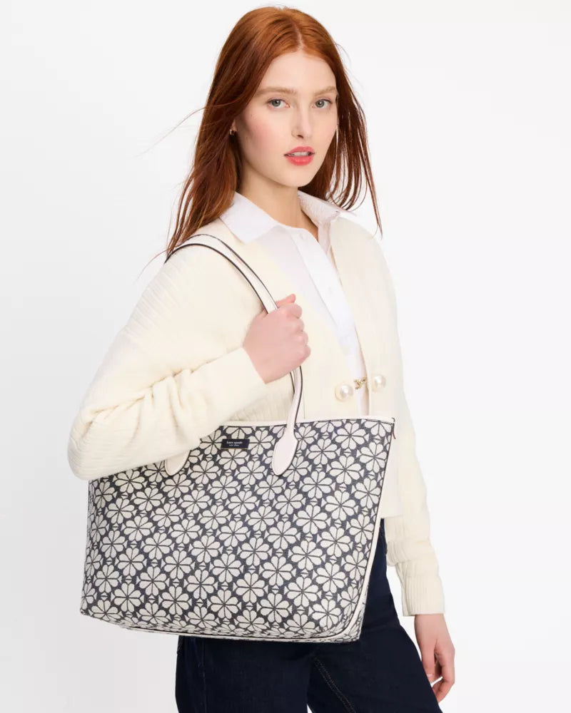KATE SPADE Spade Flower Jacquard Bleecker Large Tote - Charcoal Grey Multi image 1