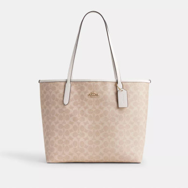 COACH City Tote Bag In Signature Canvas - Gold/Sand/Chalk image 3