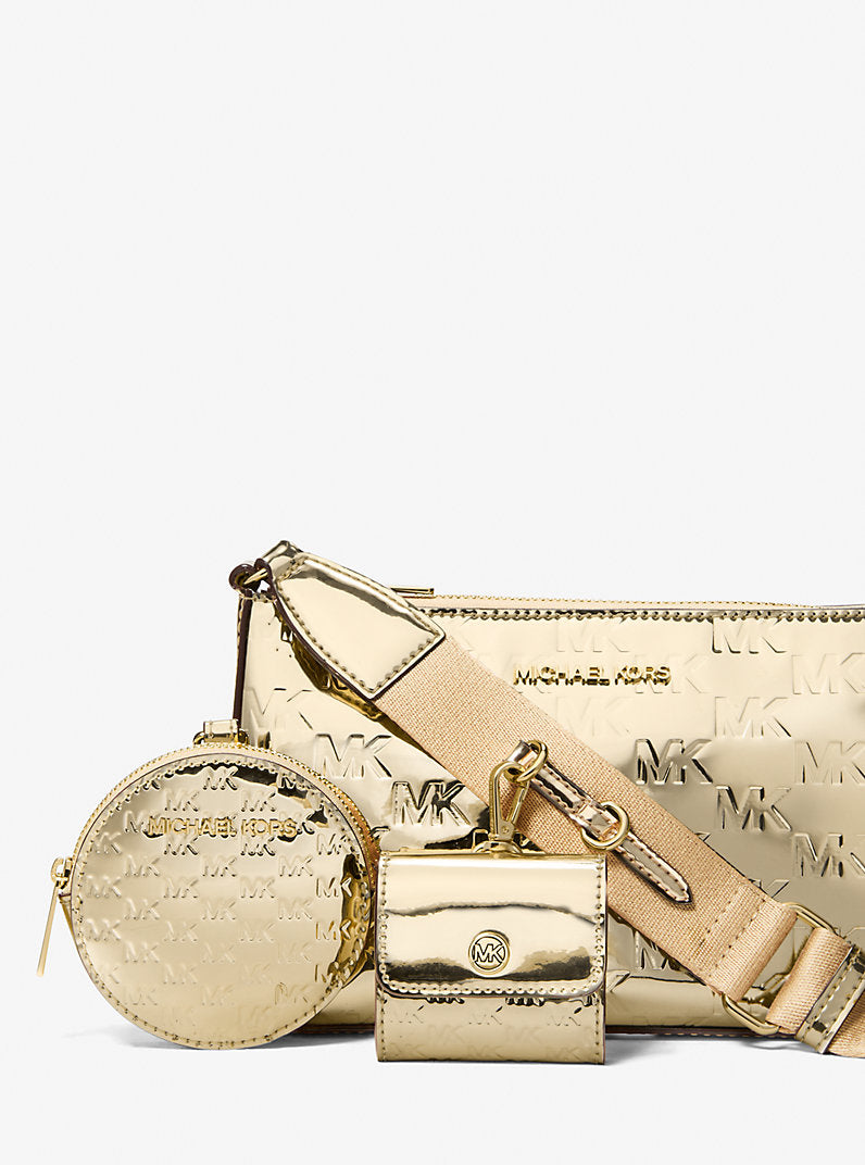 [AT DELHI] MICHAEL KORS Jet Set Small Patent Logo Debossed Crossbody Bag with Case for Apple Airpods Pro® - Gold image 3