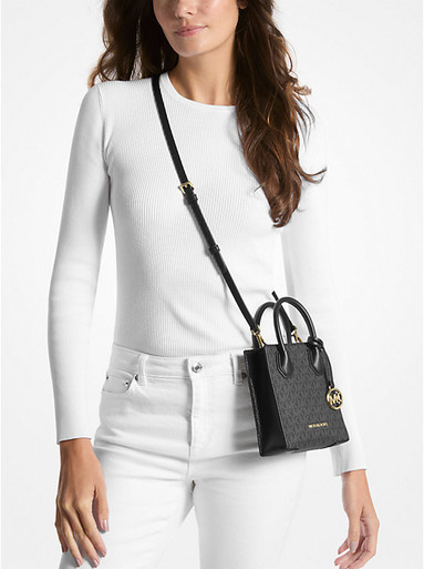 MICHAEL KORS Mercer Extra-Small Logo And Leather Crossbody Bag - Black image 1