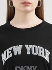 [AT DELHI] DKNY  Woman Black Rhinestone Stud Logo T-shirt image 3