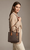 MICHAEL KORS Mercer Medium Logo and Leather Accordion Crossbody Bag - Brown image 0