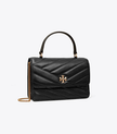 TORY BURCH Mini Kira Chevron Top Handle Chain Wallet - Black image 2