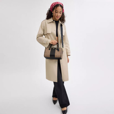 COACH Rowan Satchel Bag In Signature Canvas - Tan/Black image 1