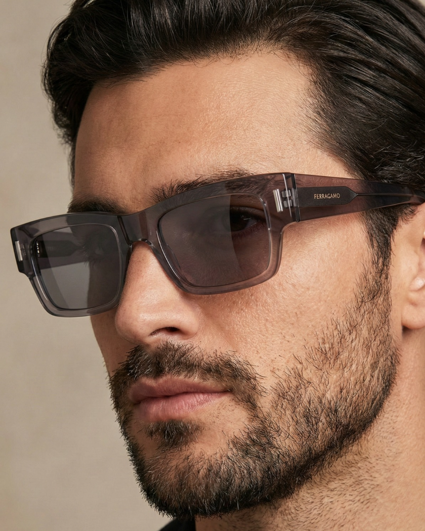SALVATORE FERRAGAMO Grey Rectangular Men's Sunglasses (Arriving In Delhi) image 1