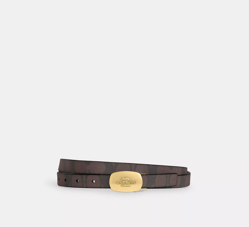 COACH Signature Buckle Cut To Size Reversible Eliza Belt, 18 Mm - Gold/Brown Black image