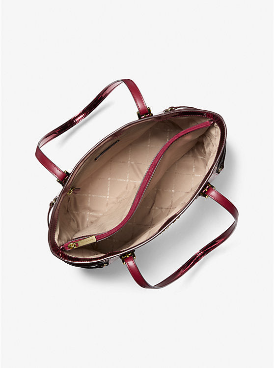 [AT DELHI] MICHAEL KORS Voyager Large Metallic Logo Debossed Tote Bag - Cherry image 2