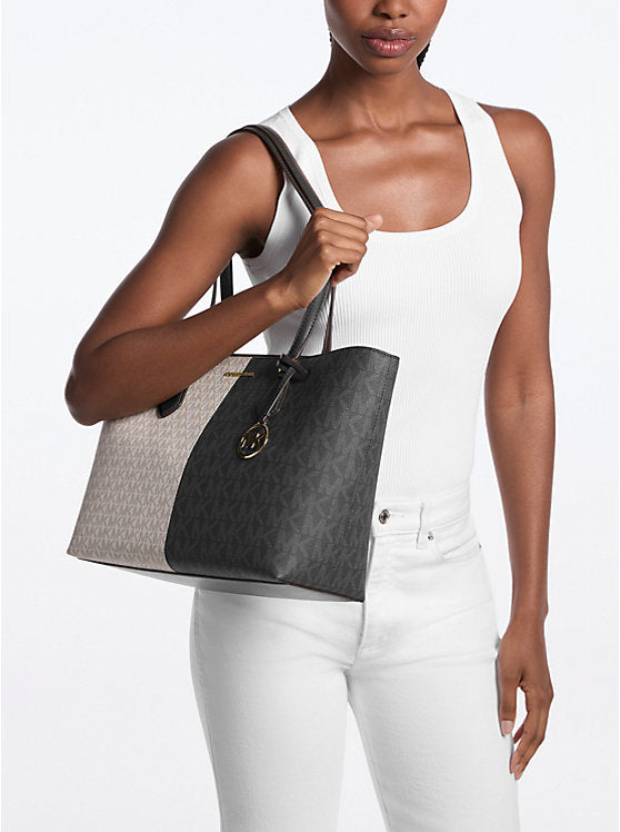[AT DELHI] MICHAEL KORS Sheila Large Two-Tone Signature Logo Tote Bag - Black Combo image 1
