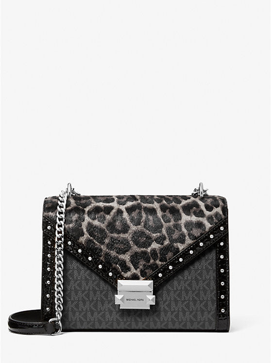 MICHAEL KORS Whitney Medium Signature Logo and Leopard Print Calf Hair Shoulder Bag - Black (Arriving In Delhi) image 0