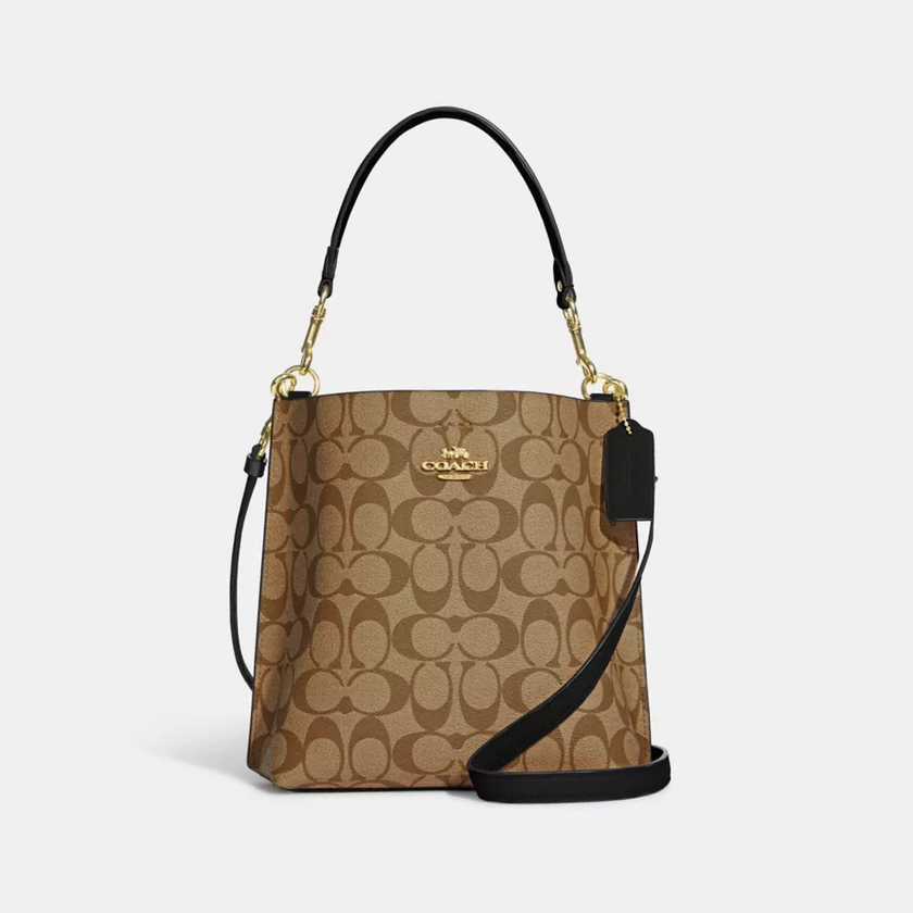 COACH Mollie Bucket Bag 22 In Signature Canvas - Khaki Black image