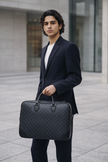 [AT DELHI] GUCCI GG Emblem Black Monogram Briefcase image 0
