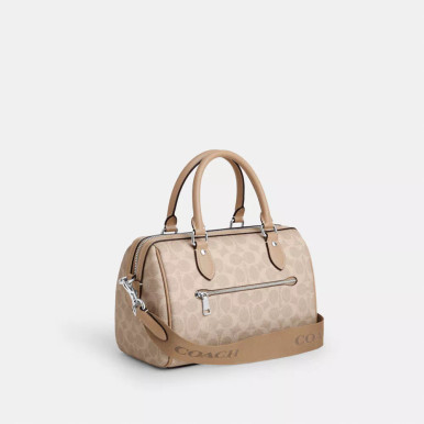 COACH Rowan Satchel Bag In Signature Canvas - Silver/Sand/Taupe image 1