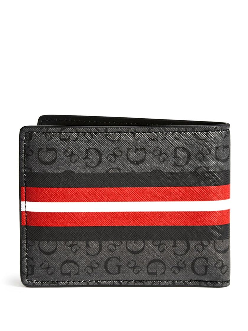 Guess Slim Logo Striped Bifold Wallet - Black image 1