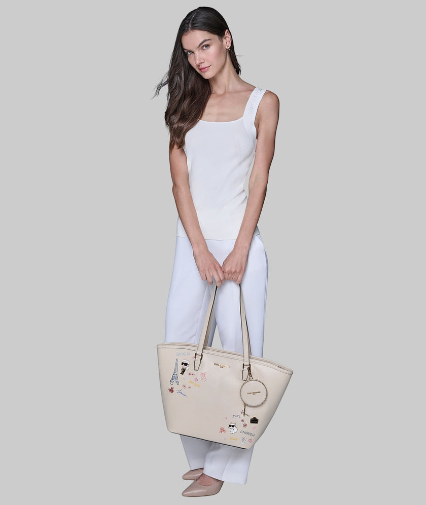 KARL LAGERFELD Adele Tote With Karl Art - Beige image 5