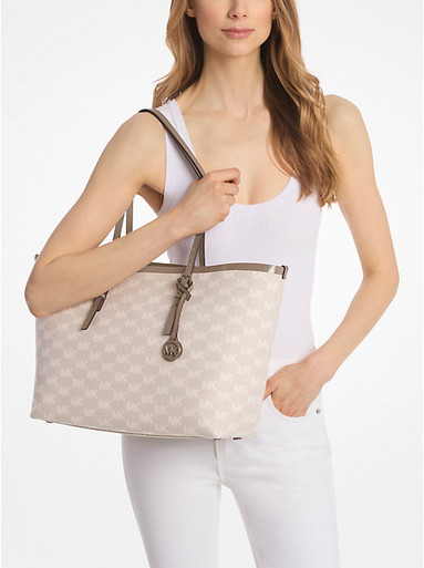Michael Kors Quinn Large Logo Jacquard Tote Bag With Pouch - Birch image 1