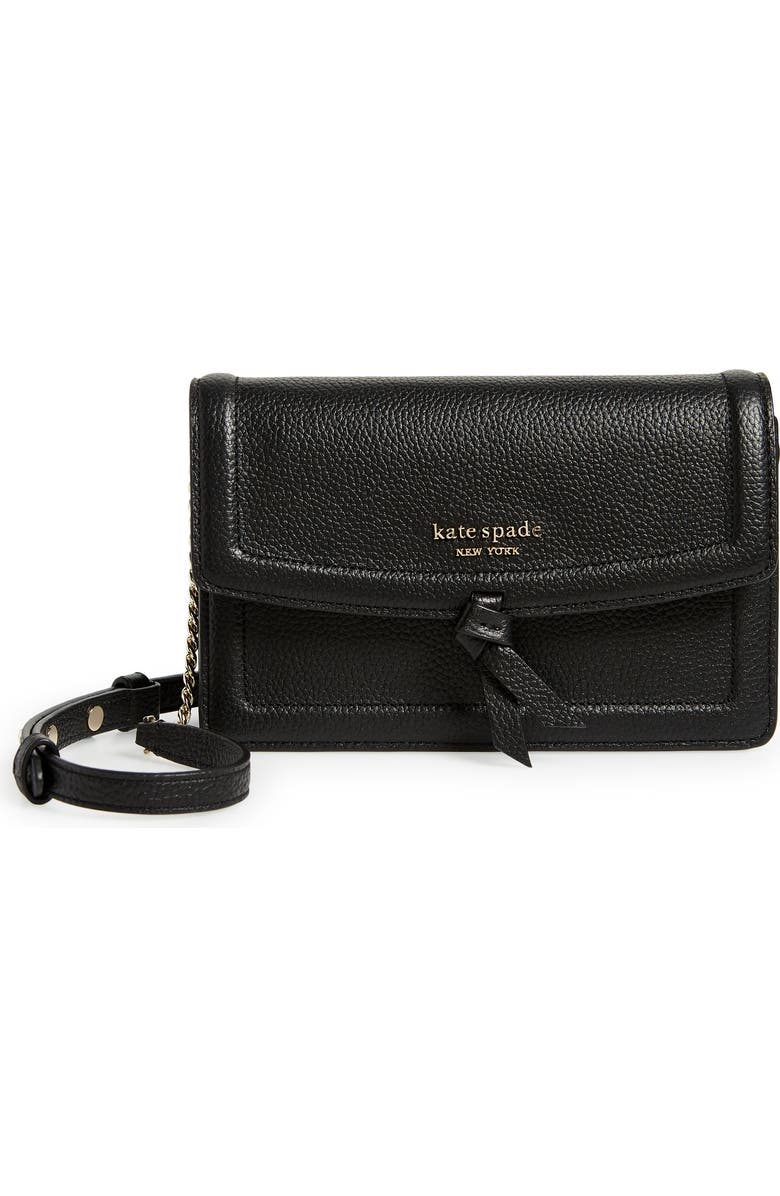 KATE SPADE Knott Pebbled Leather Flap Crossbody Bag - Black image 1