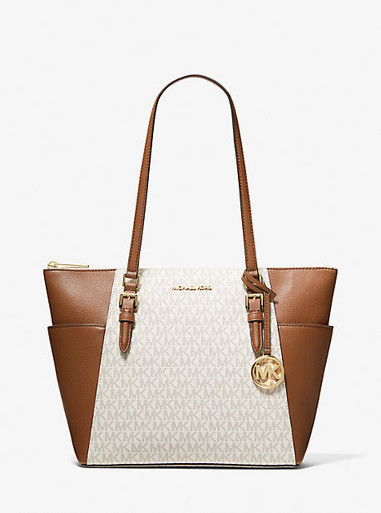 MICHAEL KORS Charlotte Large Logo and Leather Top-Zip Tote Bag - Vanilla image 3