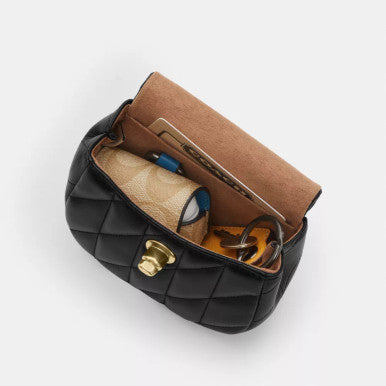 COACH Turnlock Card Case In Blocked Signature Canvas Gold/Sand/Tan image 1