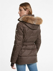 MICHAEL KORS Faux Fur Trim Quilted Belted Puffer Jacket - Chocolate image 0
