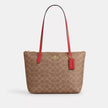 COACH Fiona Zip Tote Bag In Signature Canvas - Gold/Tan/Carnation image 4