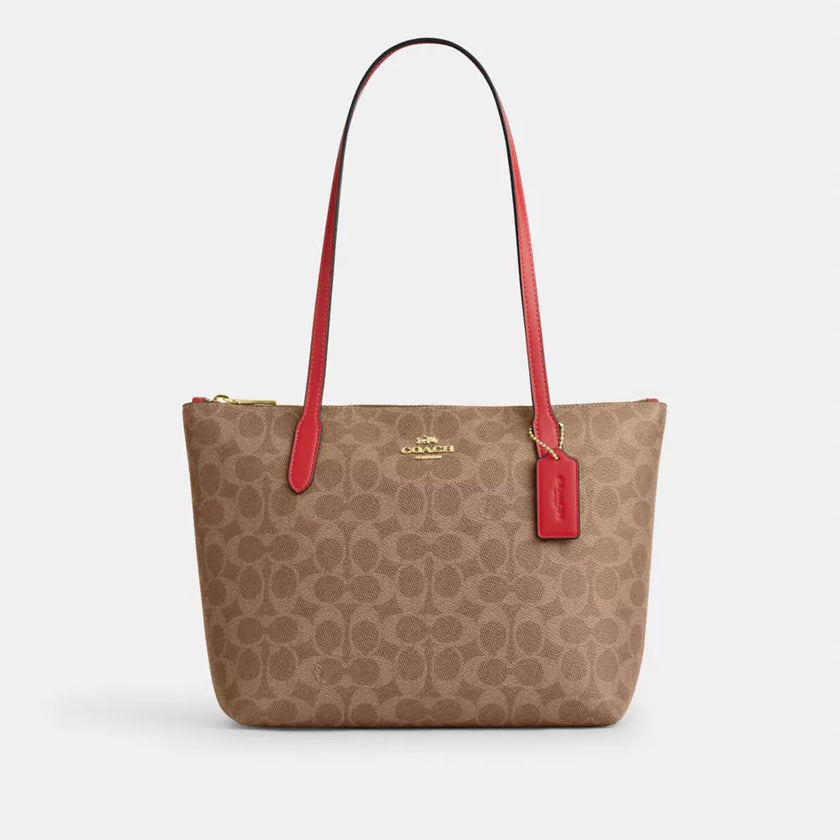 COACH Fiona Zip Tote Bag In Signature Canvas - Gold/Tan/Carnation image 4