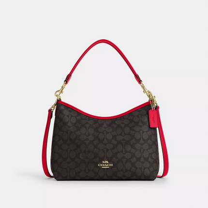 COACH Laurel Shoulder Bag In Signature Canvas - Gold/Walnut/Bold Red image