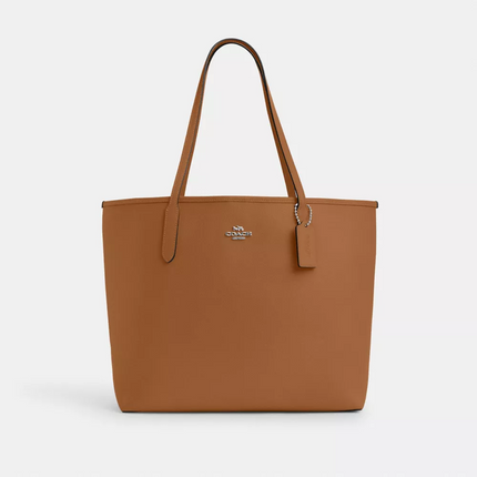 COACH City Tote Bag In Signature Canvas - pebbled leather/Silver/Light Saddle image