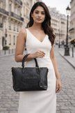 [AT DELHI] PRADA Embossed Logo Zip Tote Bag Black image 0