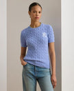 [ARRIVING] LAUREN RALPH LAUREN Women's Cable-Knit Short-Sleeve Embroidered Sweater - Banker Blue image 0