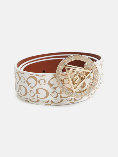 GUESS Sparkle Buckle Logo Belt - White image 1