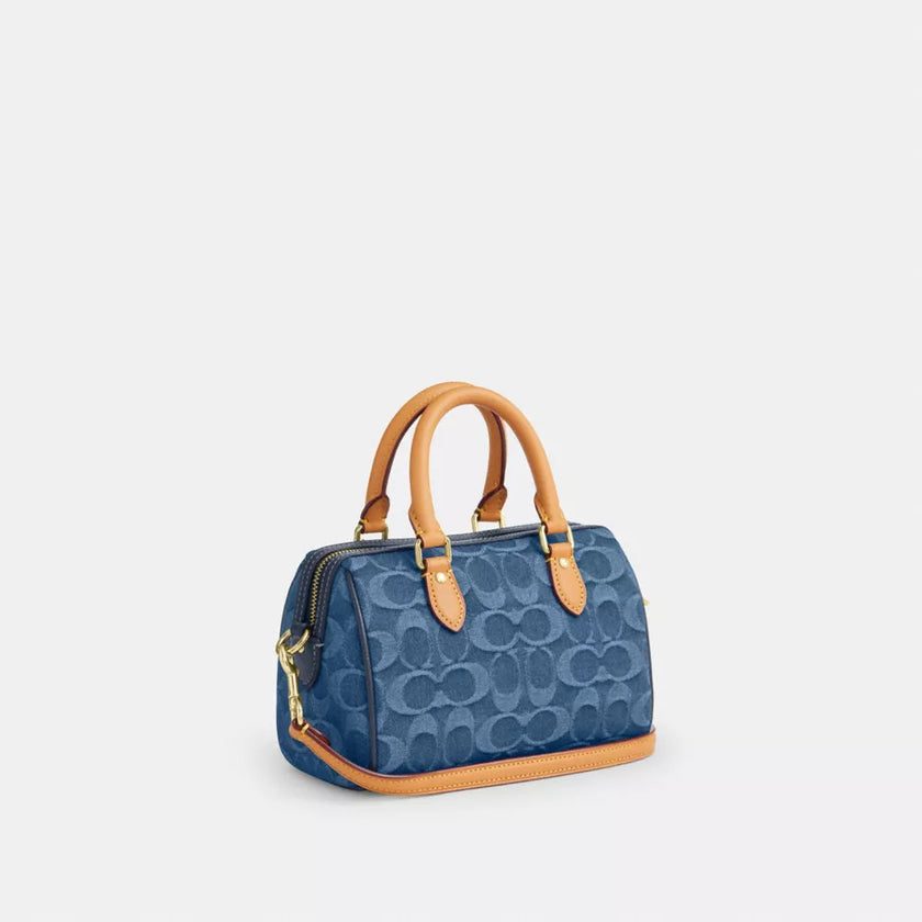 COACH Mini Rowan Crossbody Bag In Signature Denim - Gold/Indigo image 2