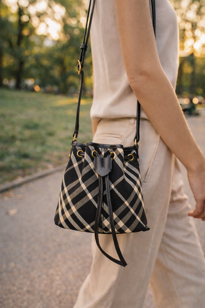 BURBERRY Mini Check-print Bucket Bag image 0