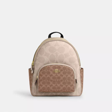COACH Court Backpack In Blocked Signature Canvas - Gold/Sand/Tan image 0