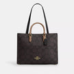 [AT DELHI]  COACH Maggie Tote Bag In Blocked Signature Canvas - Gold/Walnut/Tan image 0