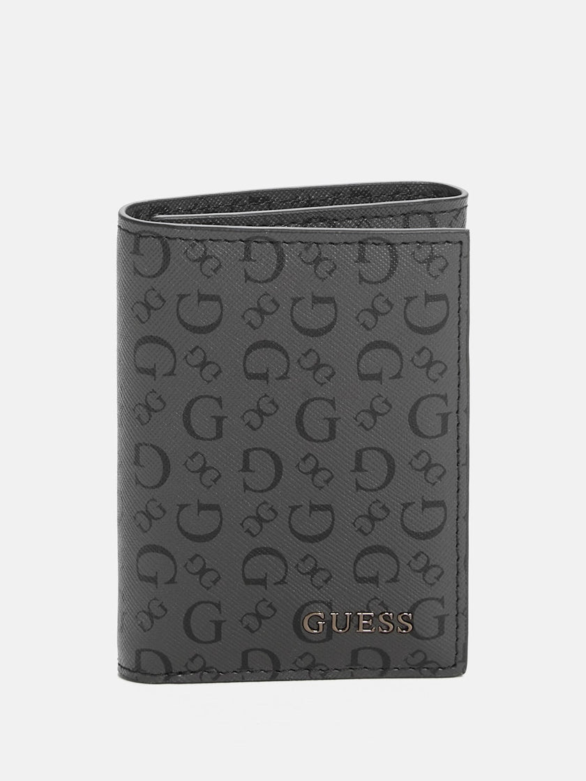 Guess Allover Logo Trifold Wallet - Black image 0