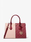 MICHAEL KORS Sheila Medium Two-Tone Metallic Signature Logo Satchel - Cherry Multi image 0