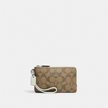 COACH Double Corner Zip Wristlet In Signature Canvas - SILVER KHAKI LIGHT image