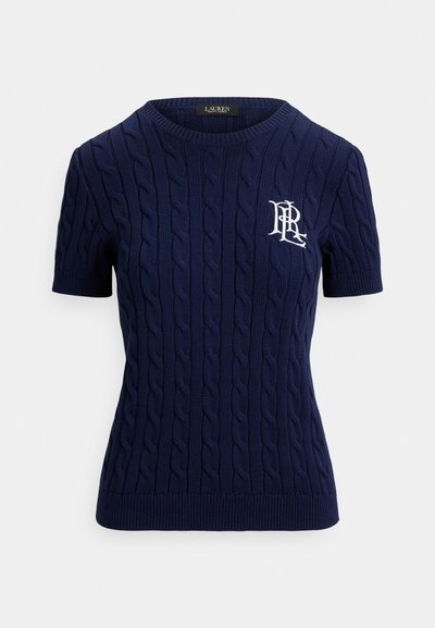 [AT DELHI] LAUREN RALPH LAUREN Women's Cable-Knit Short-Sleeve Embroidered Sweater - Refined Navy