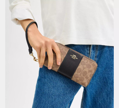 COACH Long Zip Around Wallet In Signature Canvas With Stripe image 1