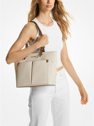 MICHAEL KORS  Jet Set Medium Logo Pocket Tote Bag - Vanilla image 1