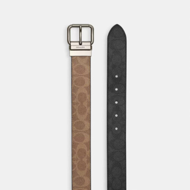 COACH  Roller Buckle Cut To Size Reversible Belt, 38 Mm - Gunmetal/Tan Charcoal image 0