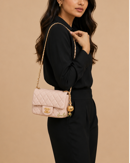 CHANEL Pearl Crush Mini Square Quilted Pink Lambskin Aged Gold Hardware