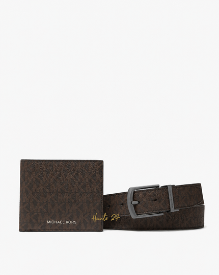 MICHAEL KORS Signature Logo Billfold Wallet and Belt Gift Set