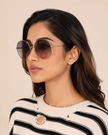 FERRAGAMO Salvatore Blue Gradient Round Ladies Sunglasses