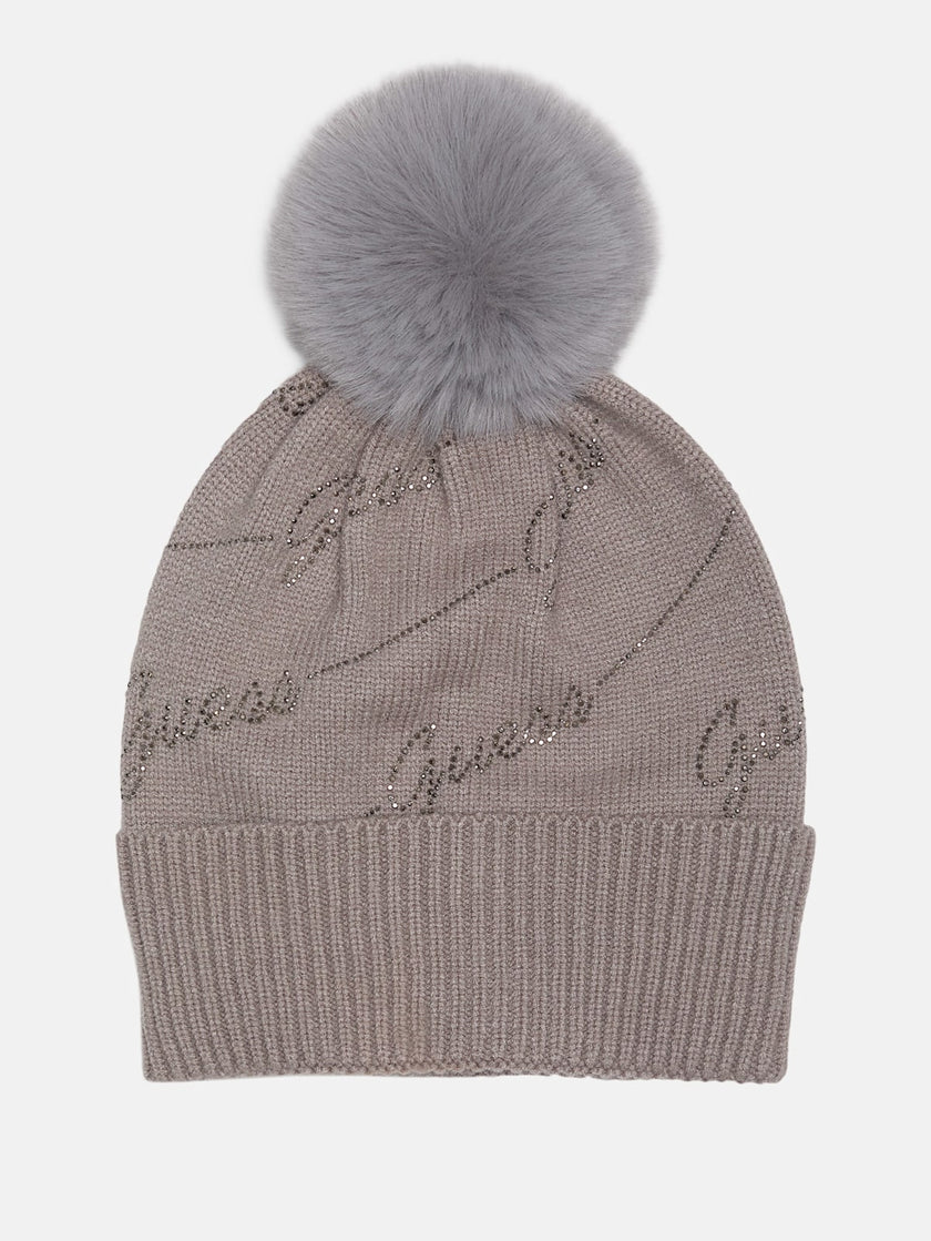 Guess Rhinestone Logo Beanie - Gray image 0