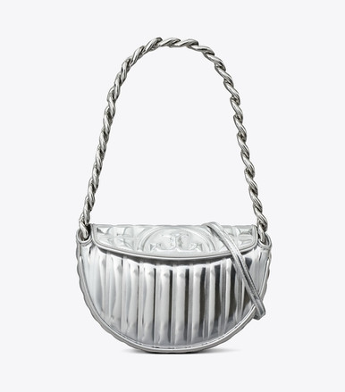 TORY BURCH Mini Fleming Metallic Quilt Crescent Bag - Silver image 2