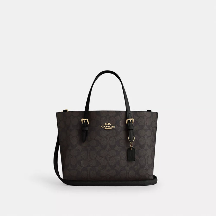 COACH Mollie Tote Bag 25 In Signature Canvas - Gold/Walnut/Black image 0