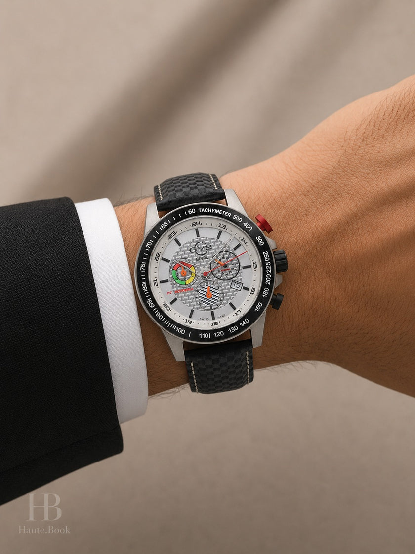 GV2 BY GEVRIL Scuderia Chronograph Tachymeter White Dial Men's Watch