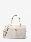 MICHAEL KORS Blaire Medium Logo Stripe Satchel - Vanilla/Soft Pink image
